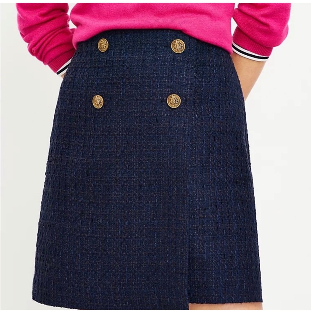 LOFT Navy Blue Tweed Double Breasted Gold Button‎ Mini Skirt Size 10